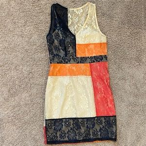 Multicolor Block print lace dress